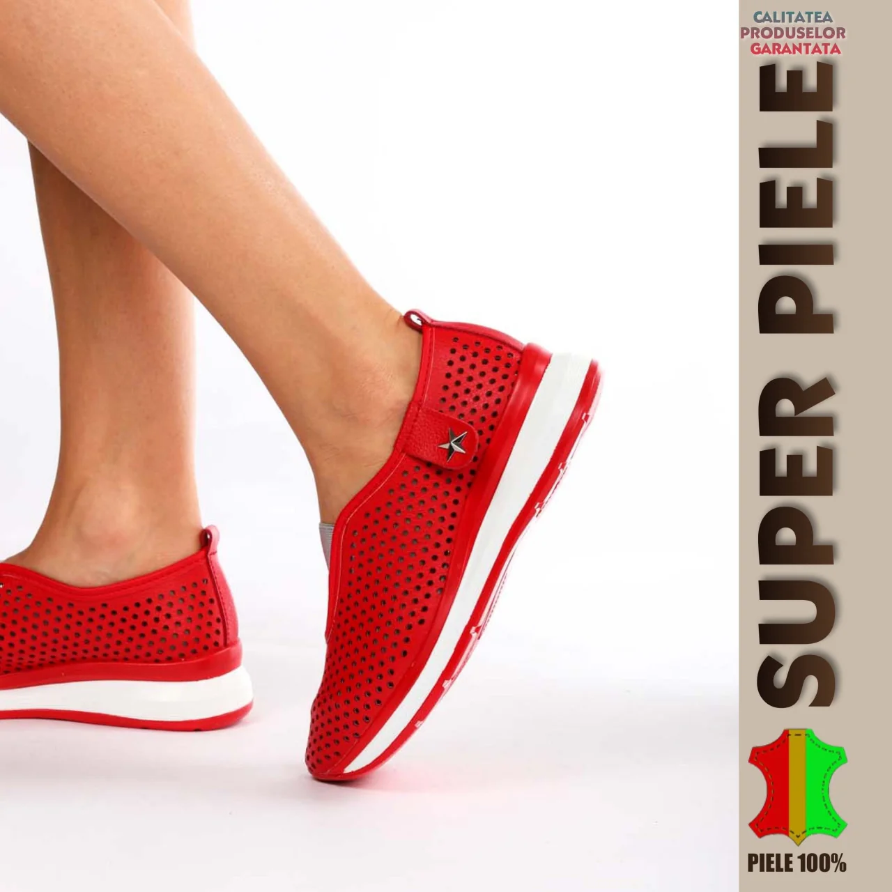 Rote Damen-Loafer aus echtem Leder | Ioana |