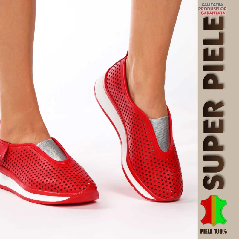 Rote Damen-Loafer aus echtem Leder | Ioana |