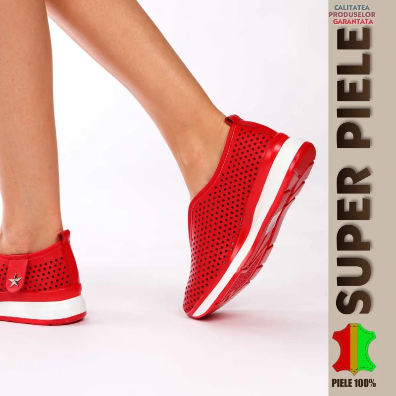 Rote Damen-Loafer aus echtem Leder | Ioana |