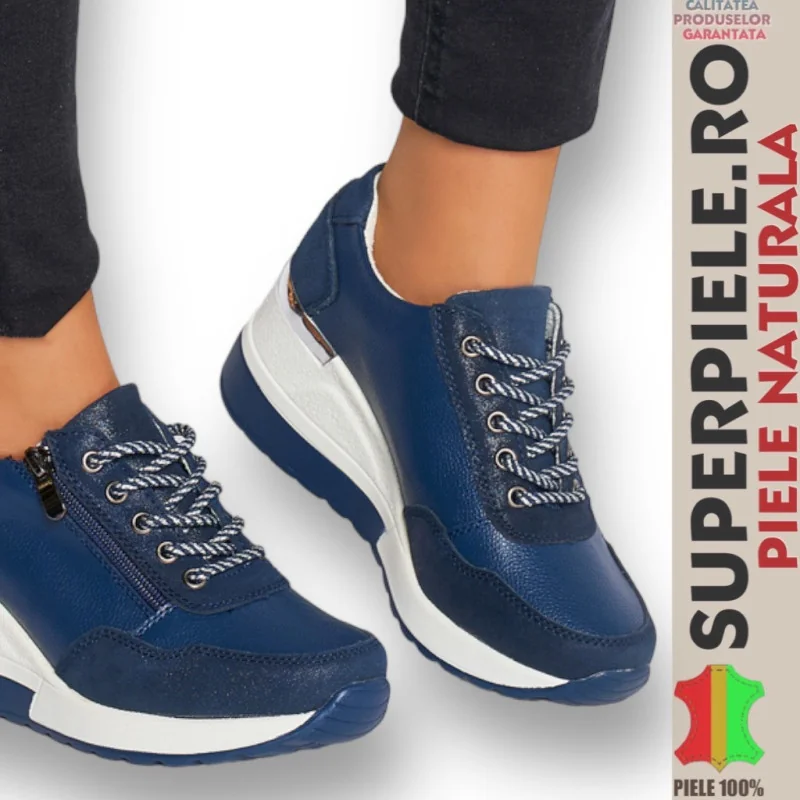 Sneakers da donna in vera pelle con plateau e cerniera lampo-|SCARPE|