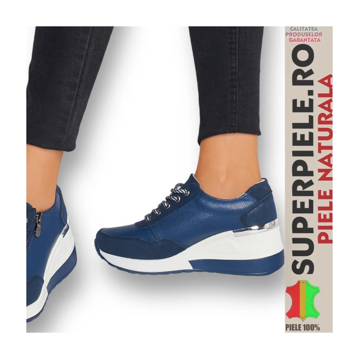 Sneakers da donna in vera pelle con plateau e cerniera lampo-|SCARPE|