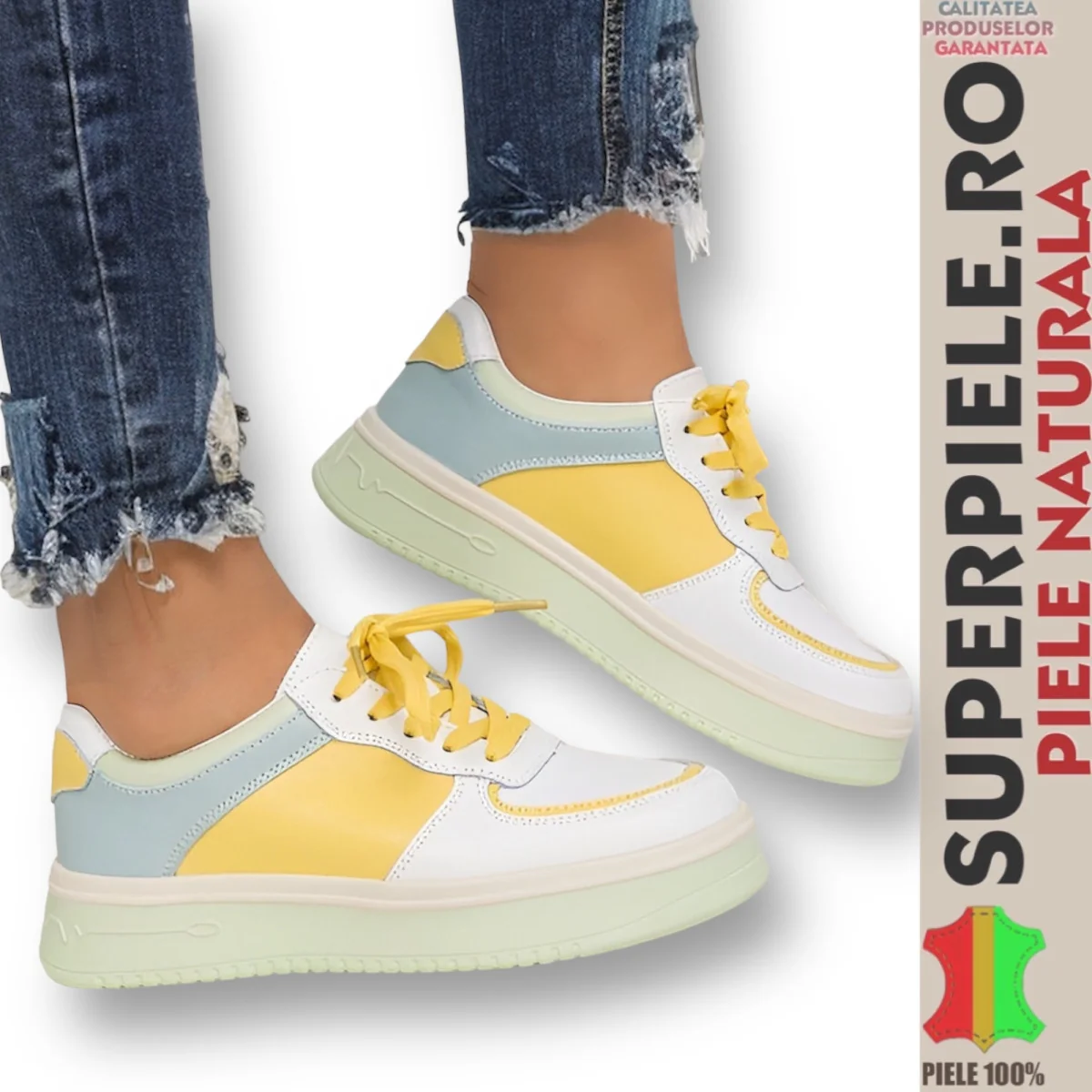 Chaussures jaunes pour femmes |Ada|-CUIR NATUREL