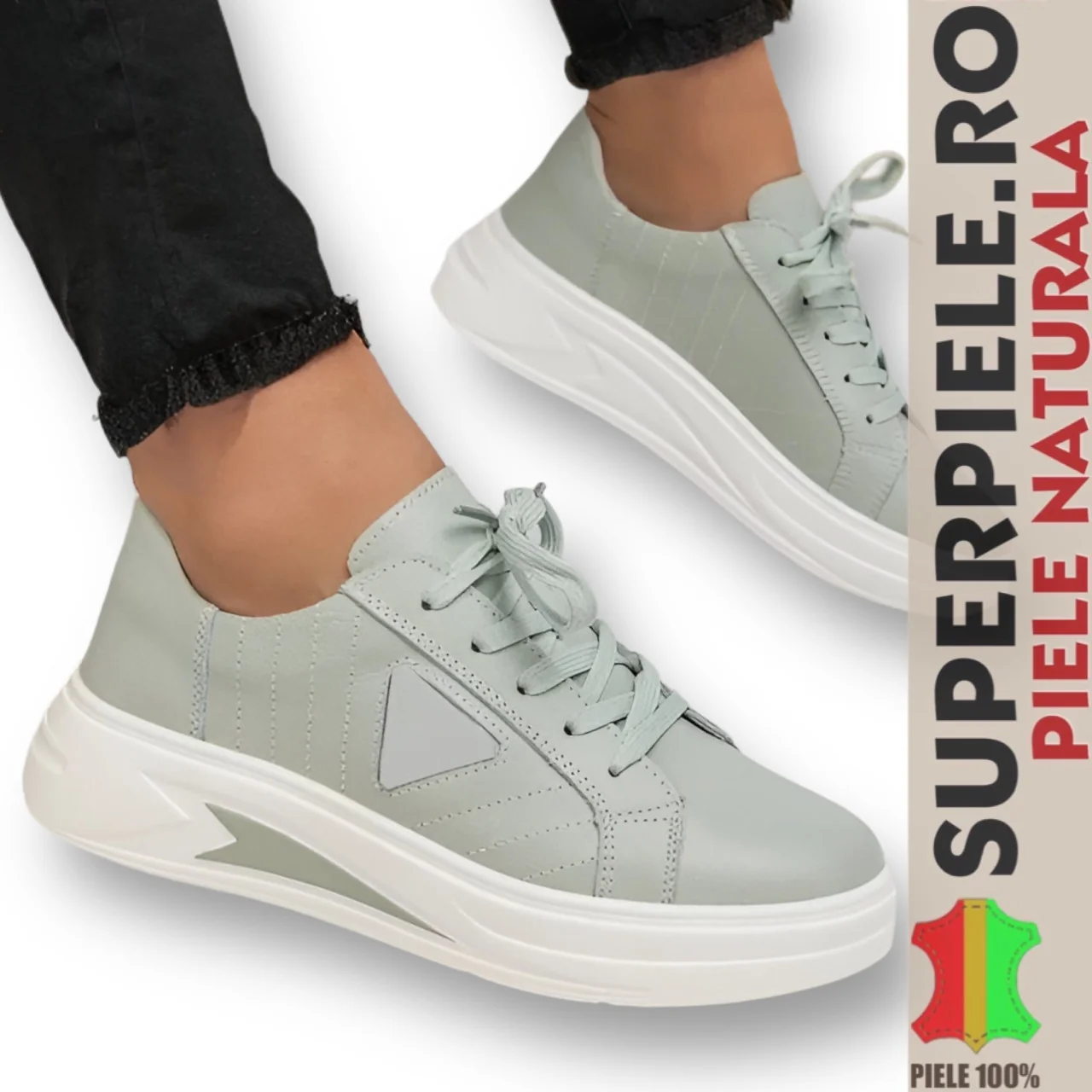 Superpiele - Magazin Online de Încăltăminte-Genti din Piele NaturalăPANTOFI CASUAL verde deschis cu siret |Fiona|-PIELE NATURALA