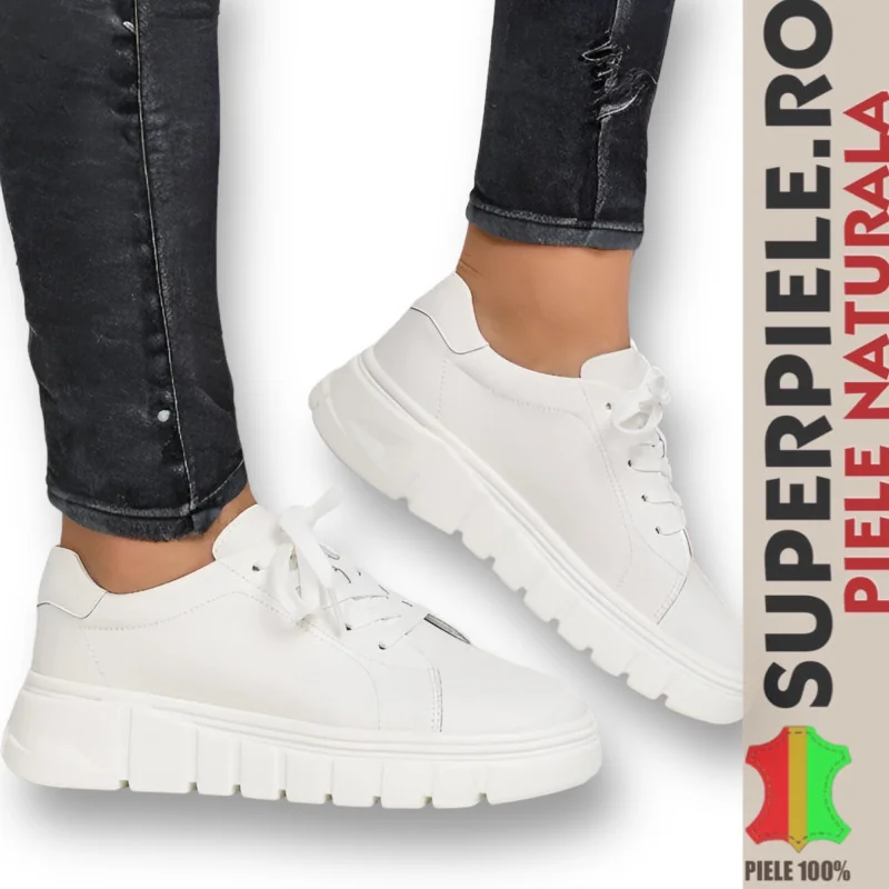 NieuwsWitte casual schoenen, echt leer, met dikke zolen |OCTAVIA|