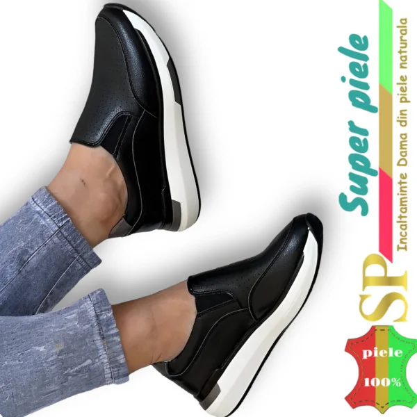 Γυναικεία μαύρα sneakers από φυσικό δέρμα με slip-on -|SLOTTI|