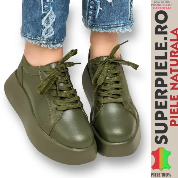 Adidas verde inchis din piele naturala, mole inalta |KREVOLA|