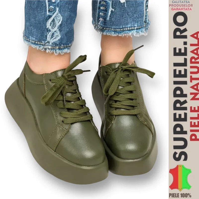 Adidas verde inchis din piele naturala, mole inalta |KREVOLA|