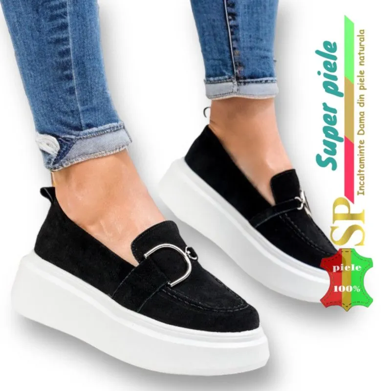 Marineblaue Loafer mit Schnalle |Katarina| – Naturwildleder