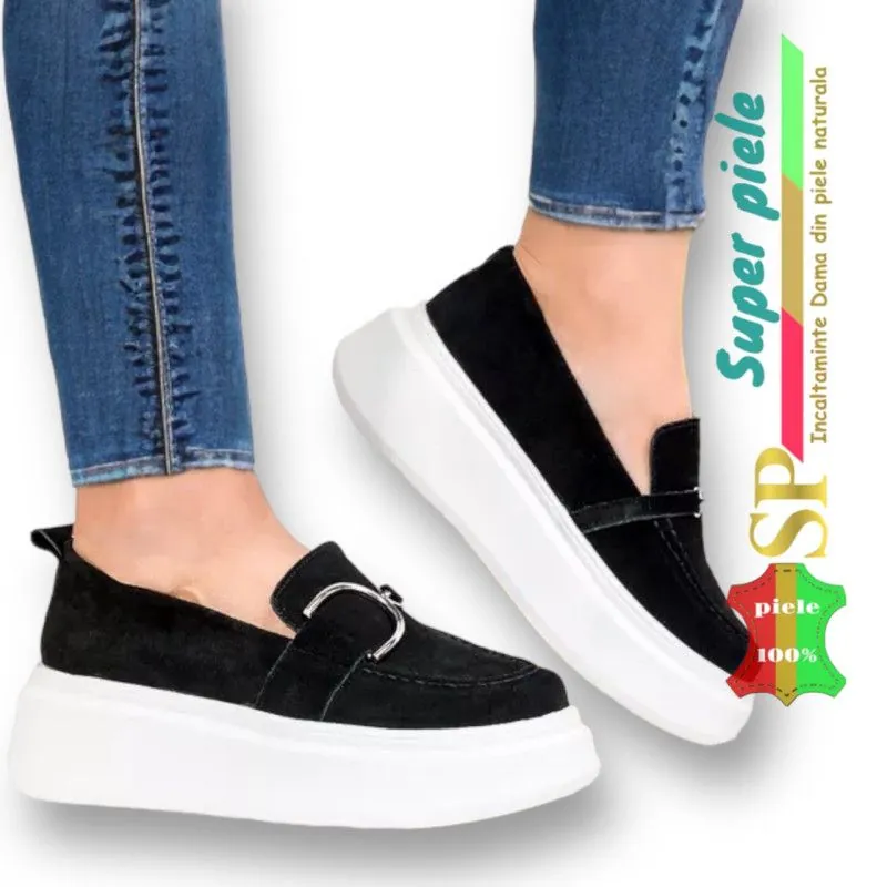 Marineblaue Loafer mit Schnalle |Katarina| – Naturwildleder