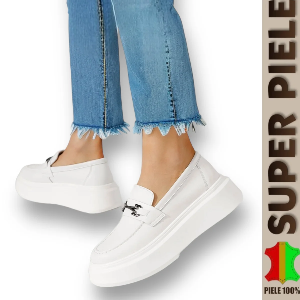 Tienda online de zapatos de piel auténtica para mujer.Mocasines de piel auténtica con suela alta |Royal|