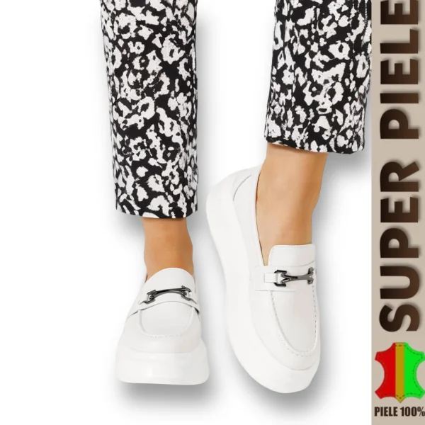 Tienda online de zapatos de piel auténtica para mujer.Mocasines de piel auténtica con suela alta |Royal|