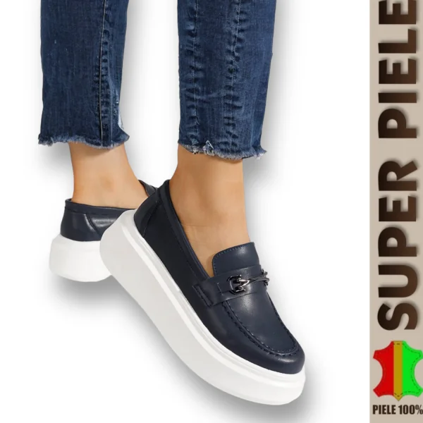 Tienda online de zapatos de piel auténtica para mujer.Mocasines de piel auténtica con suela alta |Royal|
