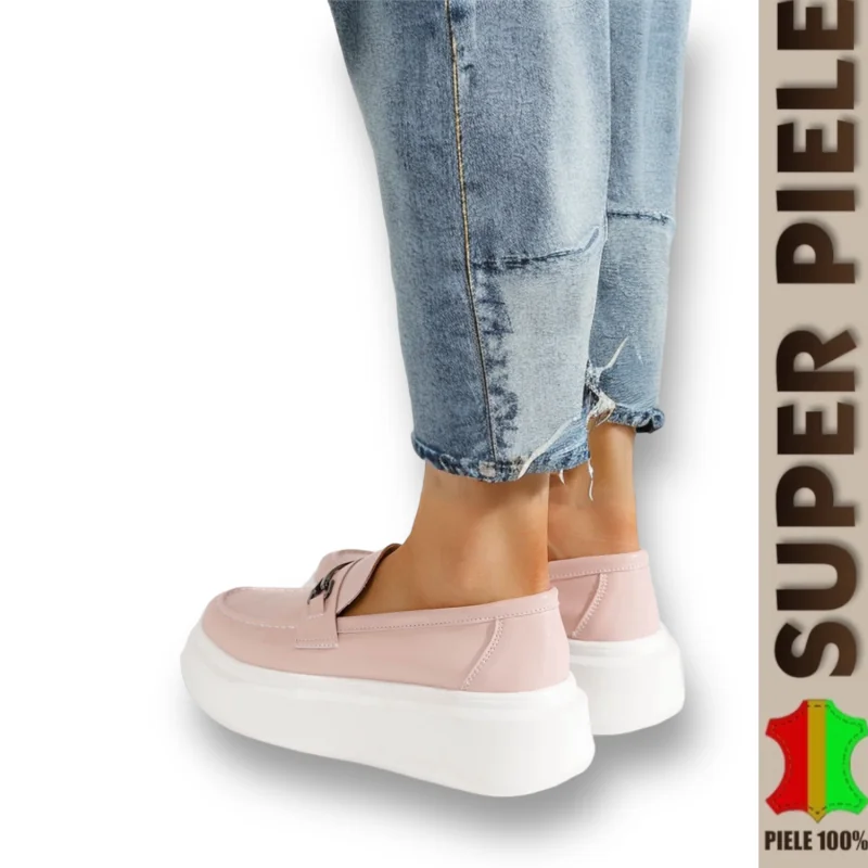 Tienda online de zapatos de piel auténtica para mujer.Mocasines de piel auténtica con suela alta |Royal|