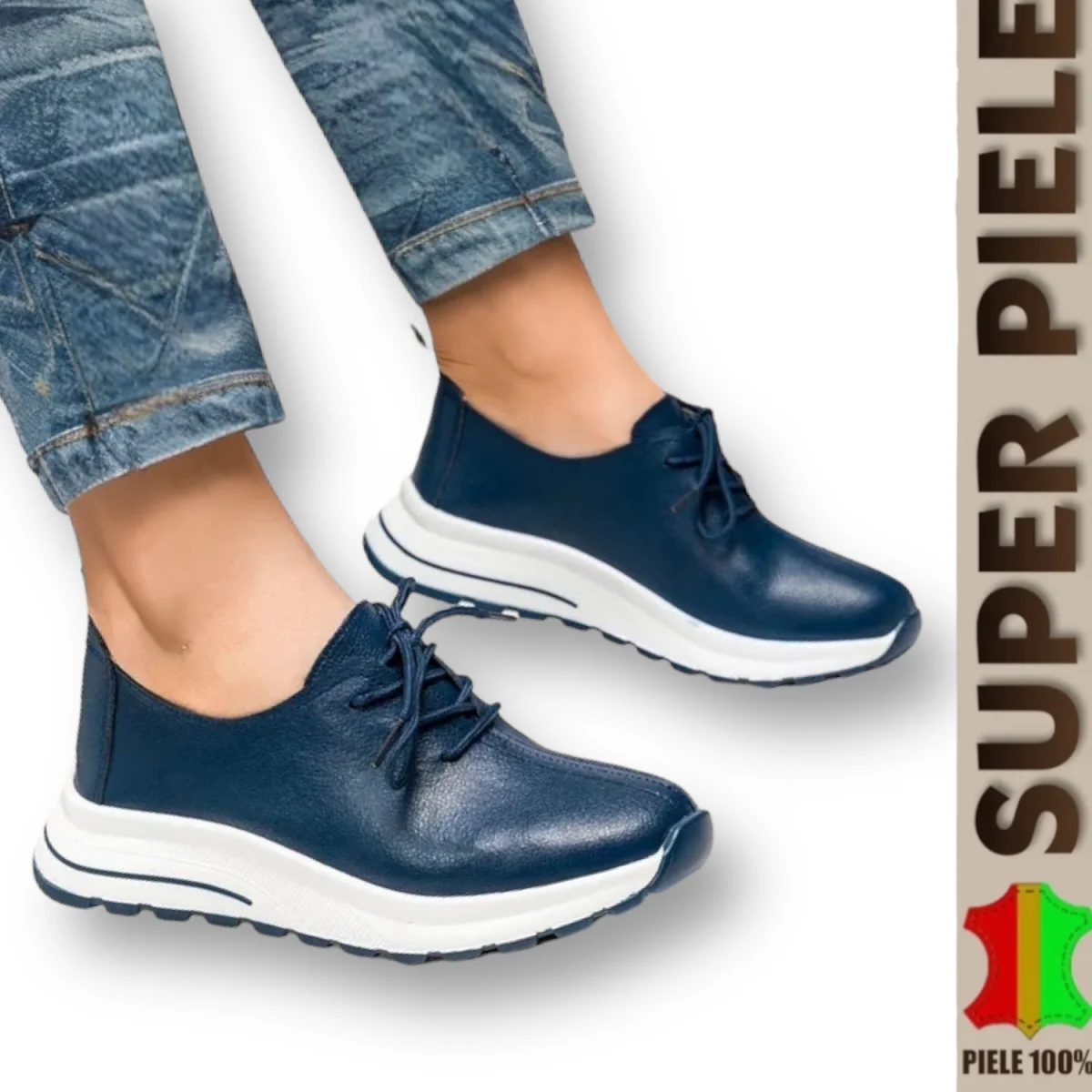 NieuwsCasual schoenen, natuurlijk leer, dikke witte zool |RIZAROL|