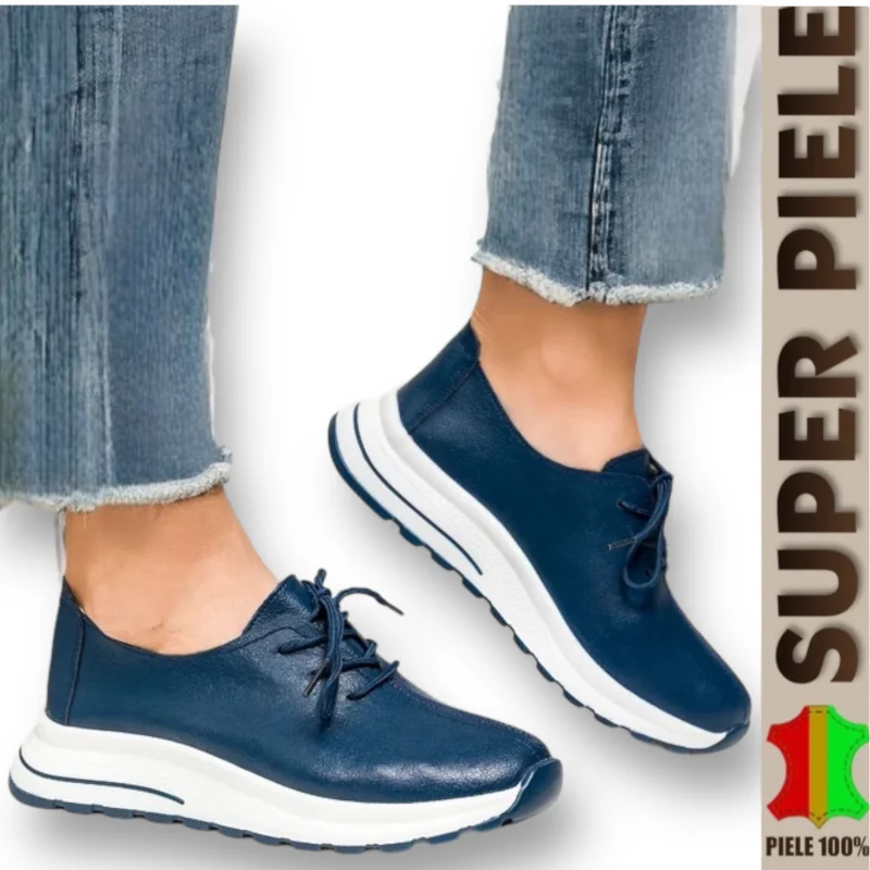 NieuwsCasual schoenen, natuurlijk leer, dikke witte zool |RIZAROL|