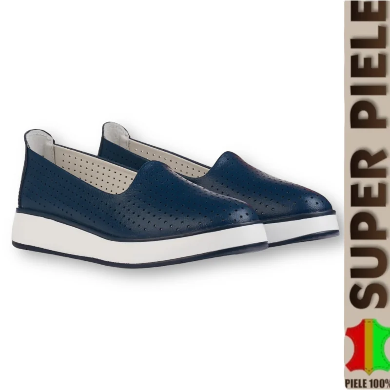 Ballerines en cuir véritable perforé à semelle épaisse |SILOVO|