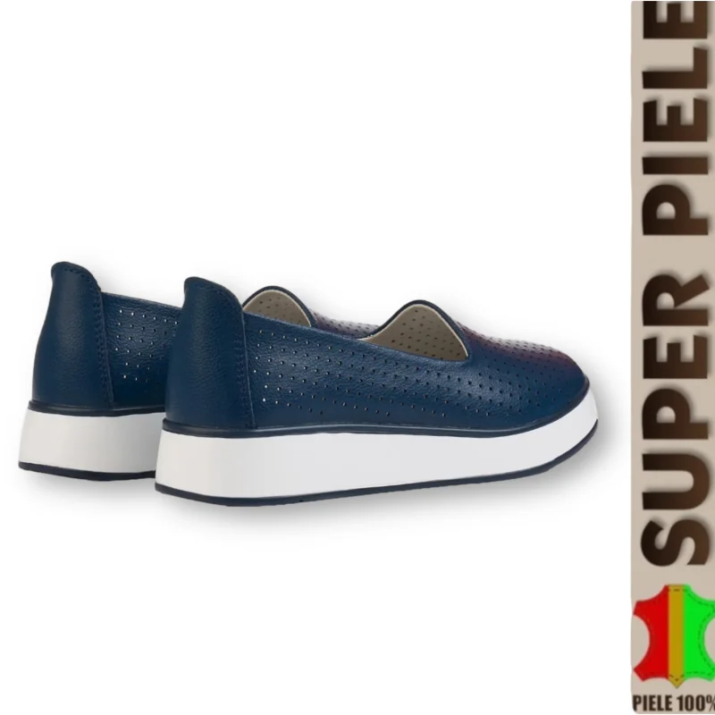 Ballerines en cuir véritable perforé à semelle épaisse |SILOVO|