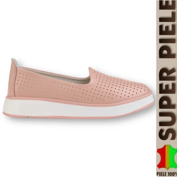 Ballerines en cuir véritable perforé à semelle épaisse |SILOVO|