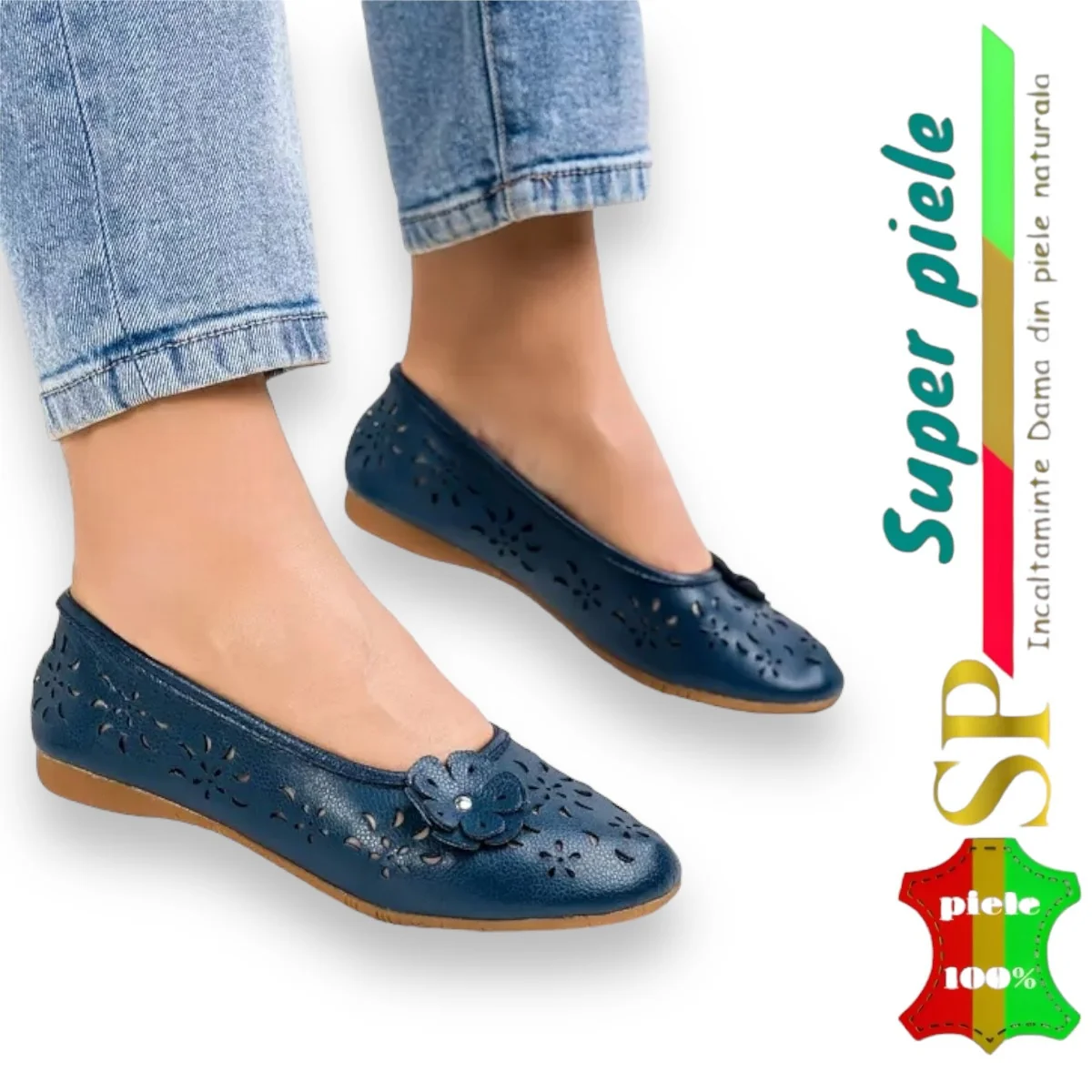 Ballerines avec fleur appliquée |Aplino| - Cuir naturel