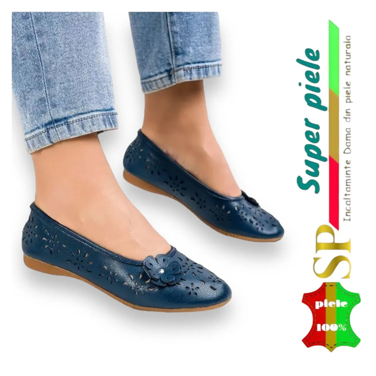 Ballerines avec fleur appliquée |Aplino| - Cuir naturel
