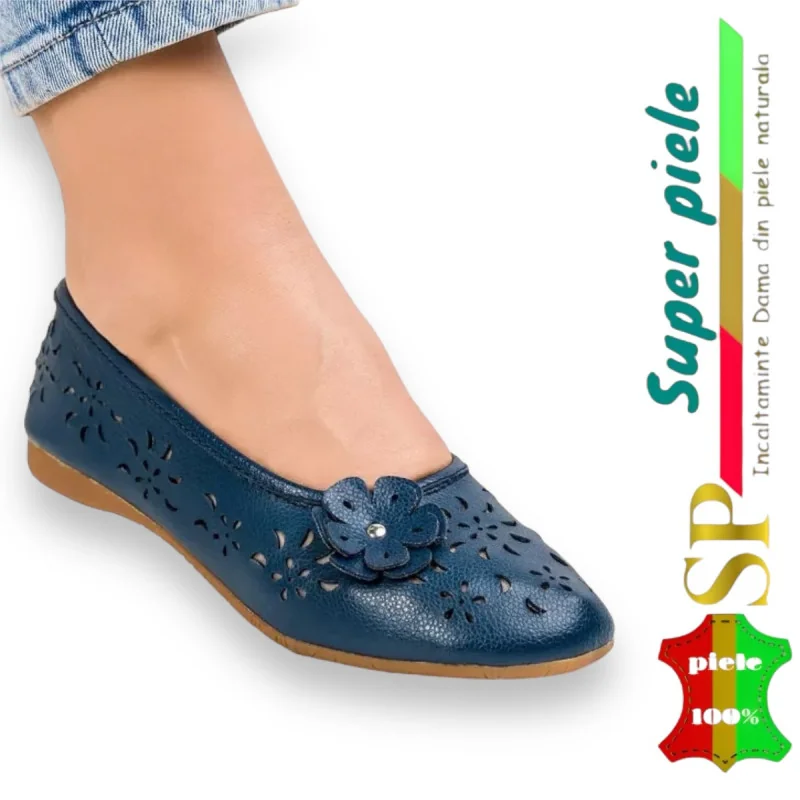 Ballerina's LoafersBallerina's met aangebrachte bloem |Aplino| - Natuurlijk leer