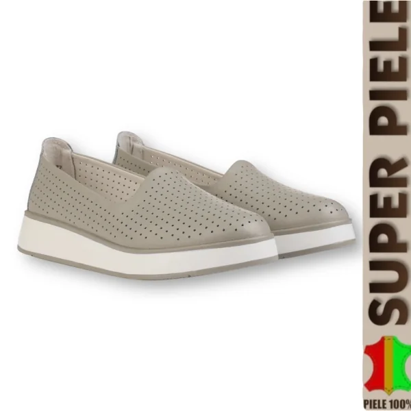 Balerini Bleumarin piele naturala perforati cu talpa groasa |SILOVO|