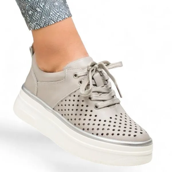 copie de Ballerines en cuir naturel perforé pour femme à semelles épaisses-|TANA|
