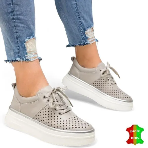 Adidasi dama verzi piele naturalla cu siret.culori vibrante-|NAJA|