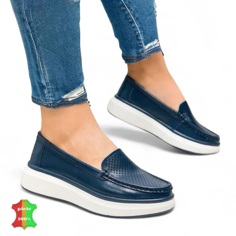 Mocassins en cuir véritable, semelle épaisse |PERZOTTI|