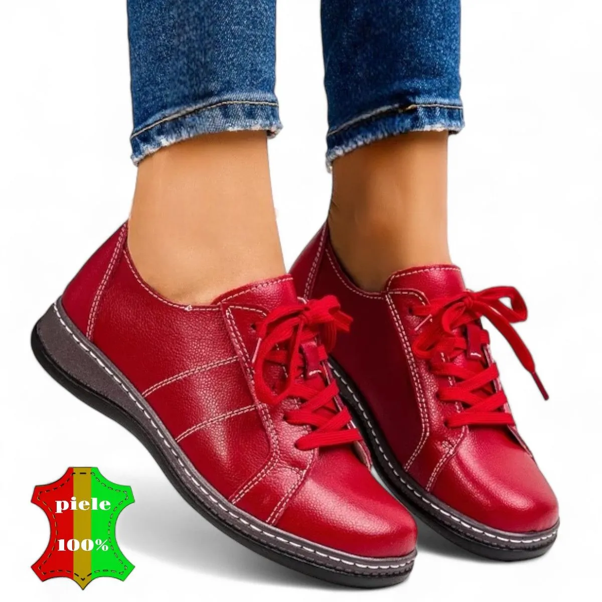 SCARPE CASUAL VERA PELLE Rosso |ZIKONA|