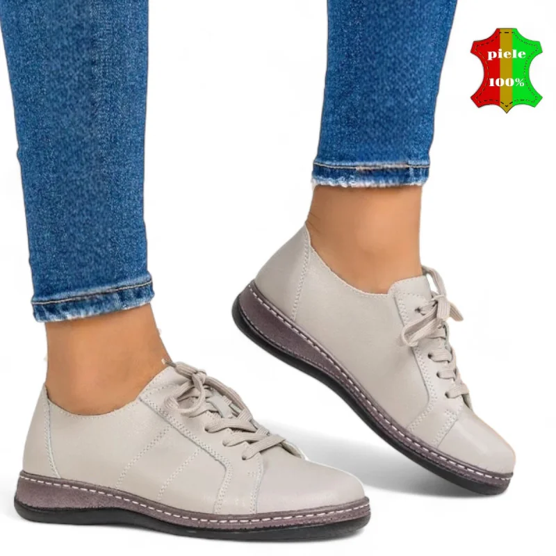 Noutatipantofi casual gri piele naturala cu siret|ZIKONA|
