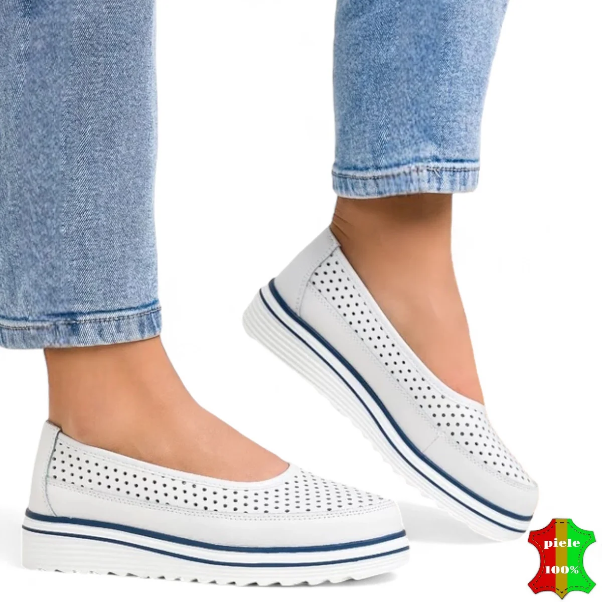 Balerini |Sydra| perforati, super usor-Piele naturala