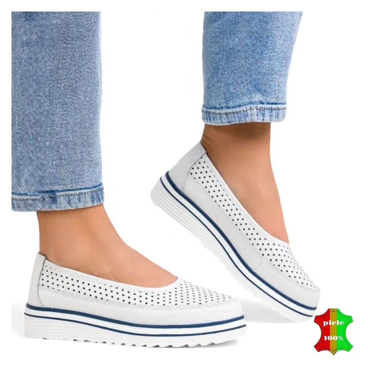 Balerini |Sydra| perforati, super usor-Piele naturala