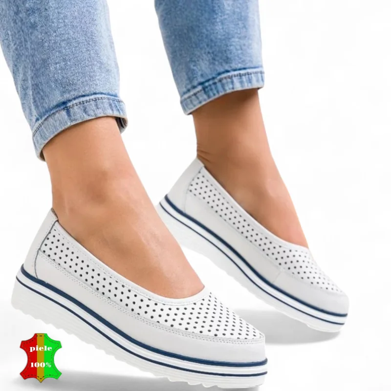 Balerini |Sydra| perforati, super usor-Piele naturala