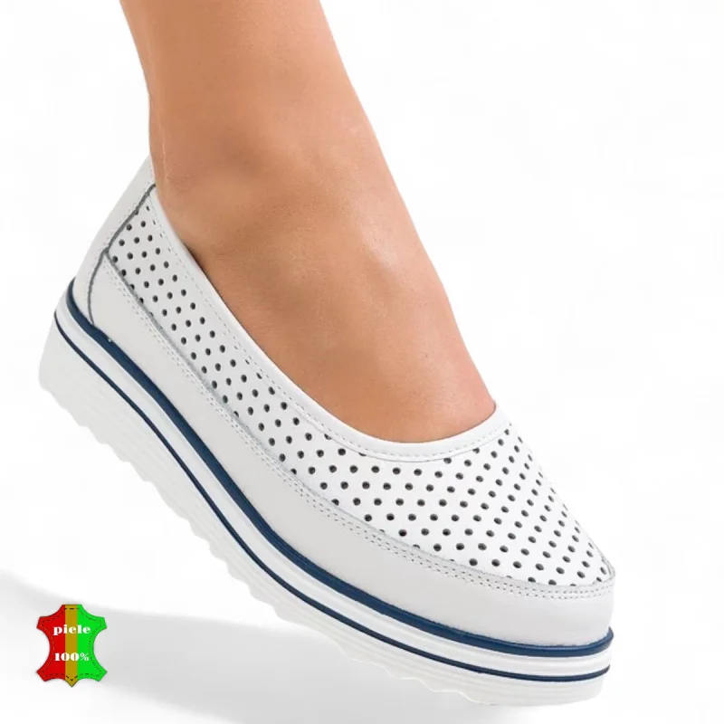 Balerini |Sydra| perforati, super usor-Piele naturala