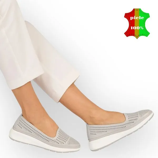 Balerini pile naturala gri perforált slip-on |KOLATTI|