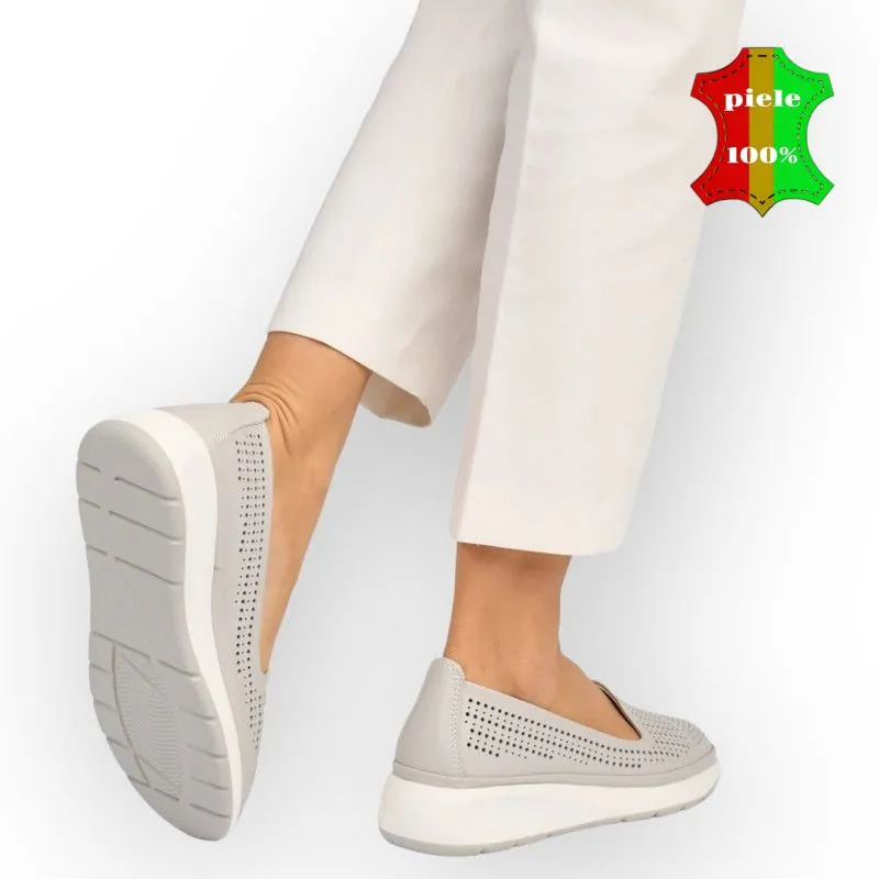 Balerini pile naturala gri perforált slip-on |KOLATTI|