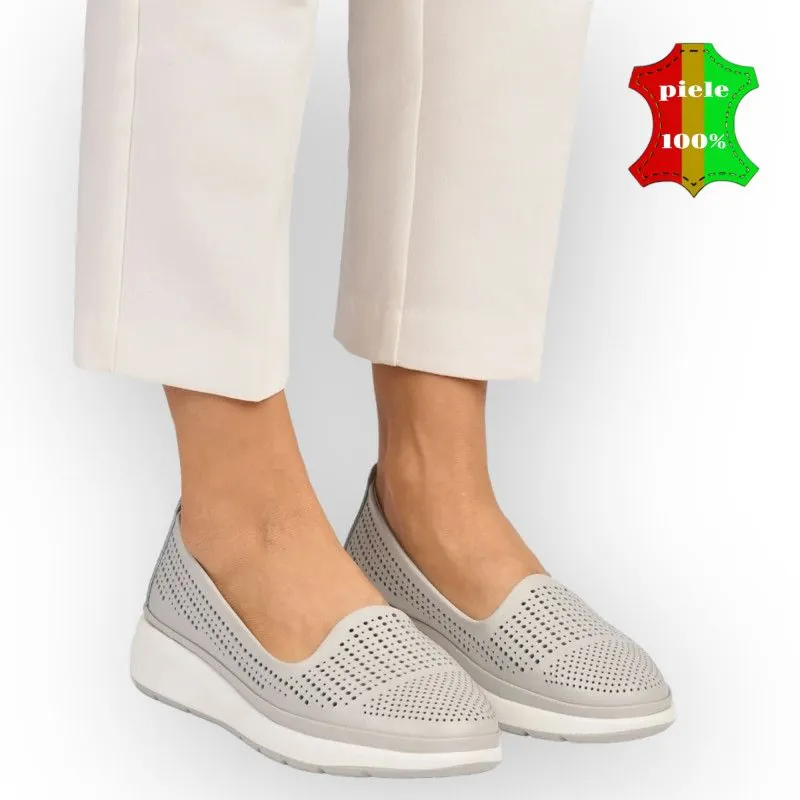 Balerini pile naturala gri perforált slip-on |KOLATTI|