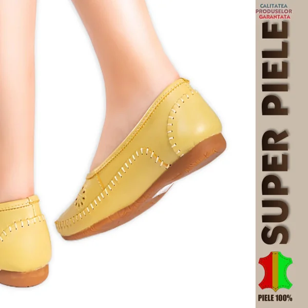 Balerini-MocasiniMocasini galbeni mustar Cu Perforatii Florale |Rozana|-Piele Naturala