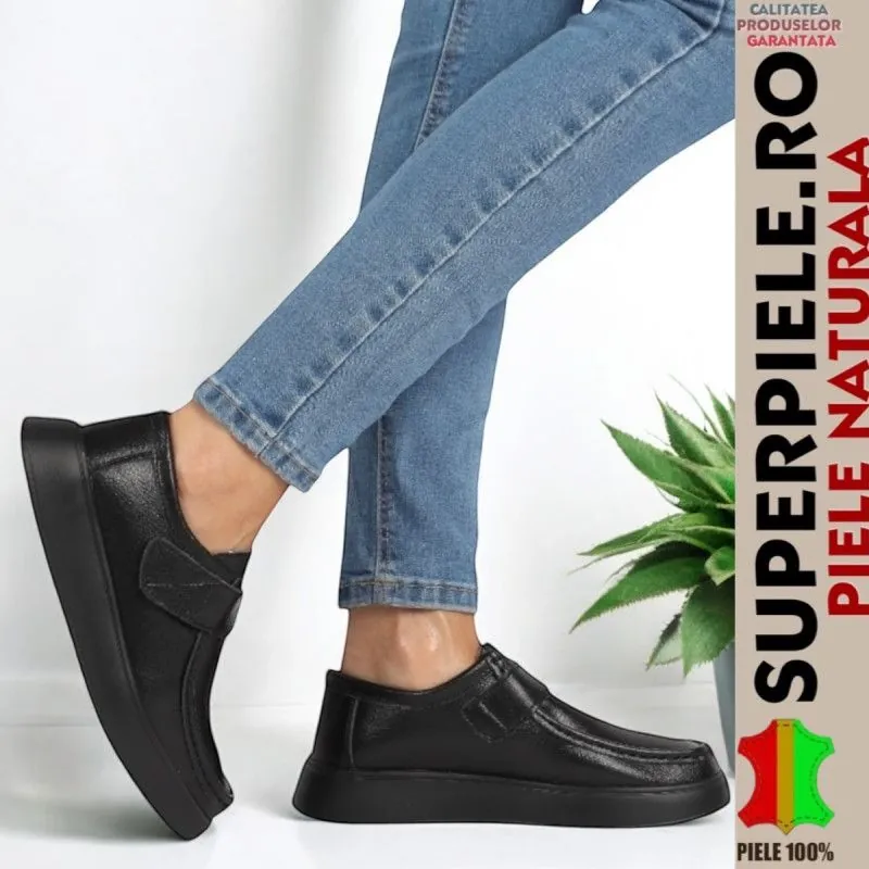 Mocassini da donna in vera pelle con velcro, suola spessa |GRODYK|