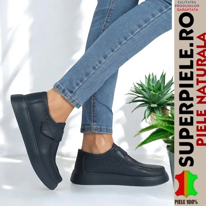 Mocassini da donna in vera pelle con velcro, suola spessa |GRODYK|