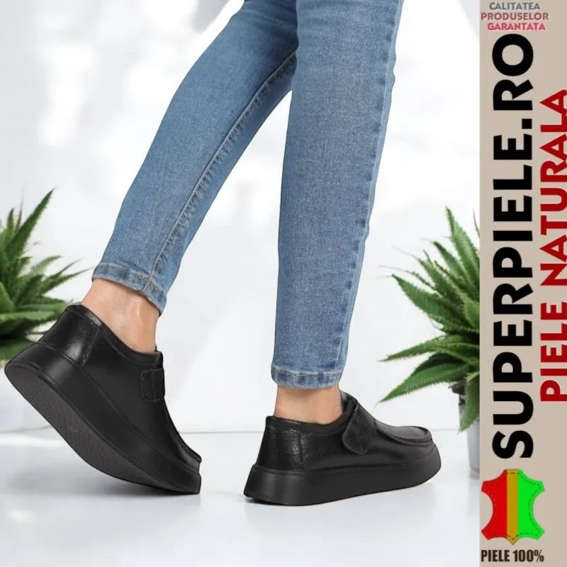 Mocassini da donna in vera pelle con velcro, suola spessa |GRODYK|