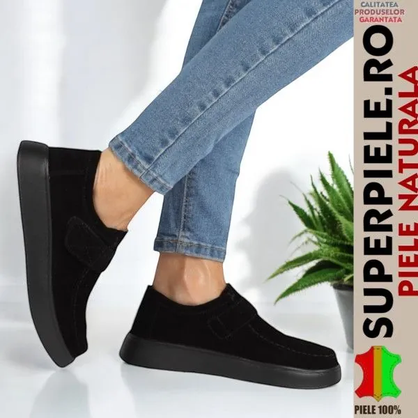 Mocassini da donna in vera pelle con velcro, suola spessa |GRODYK|
