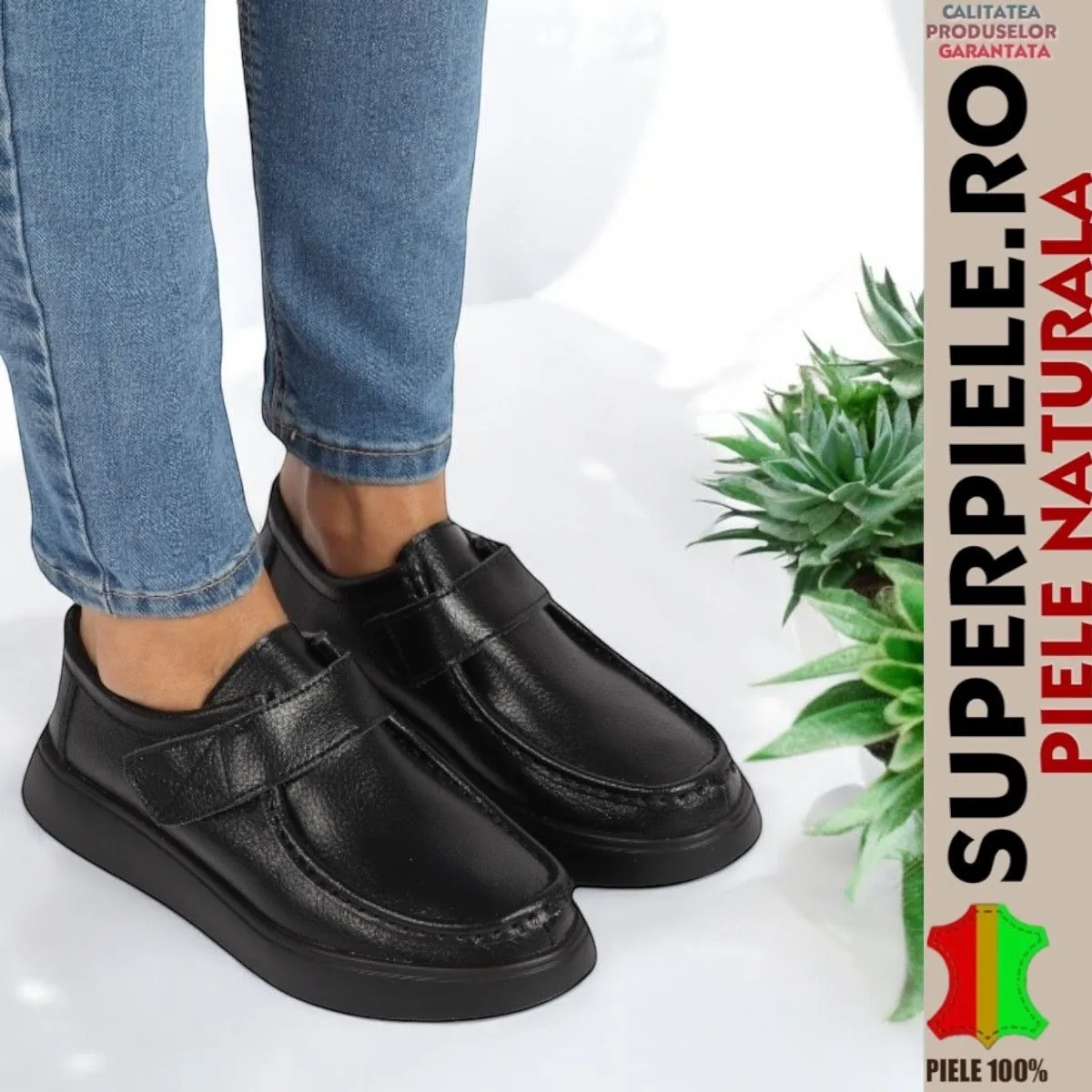 Mocassini da donna in vera pelle con velcro, suola spessa |GRODYK| Mocassini da donna in vera pelle con velcro, suola spessa |GRODYK|