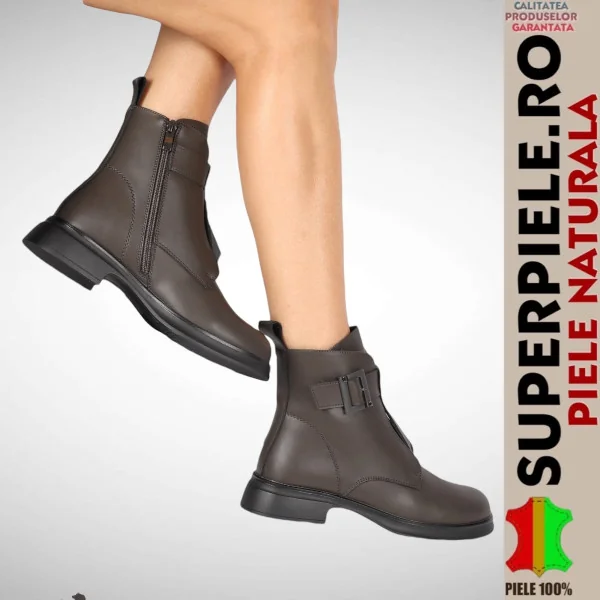 Bottines femme en cuir naturel avec insert élastique et fermeture éclair |TRIOVOKA|
