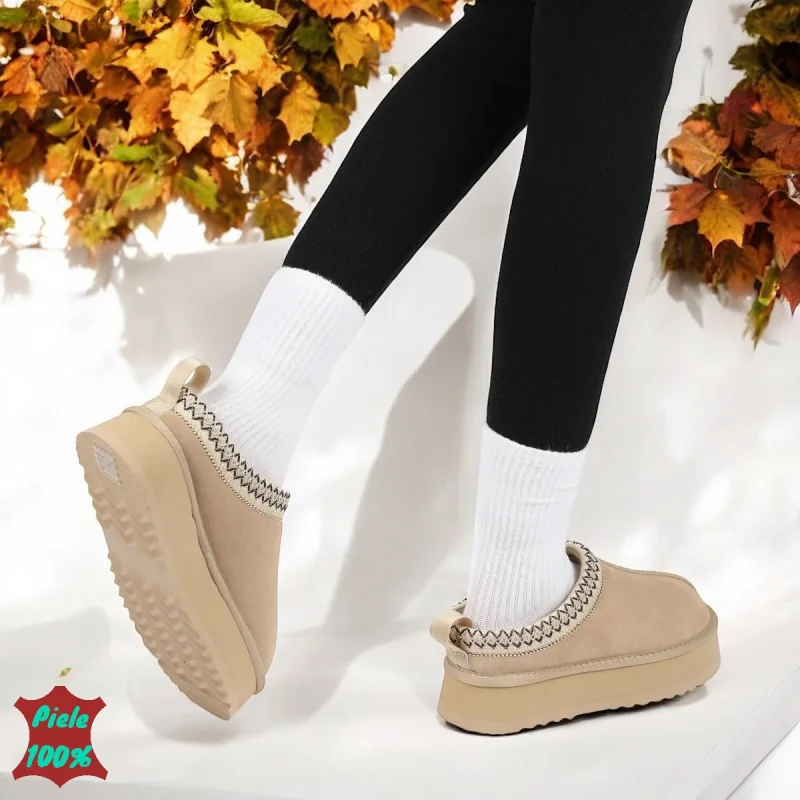 Бежови чехли |UGG| от естествена кожа с подплата от кожа и платформа
