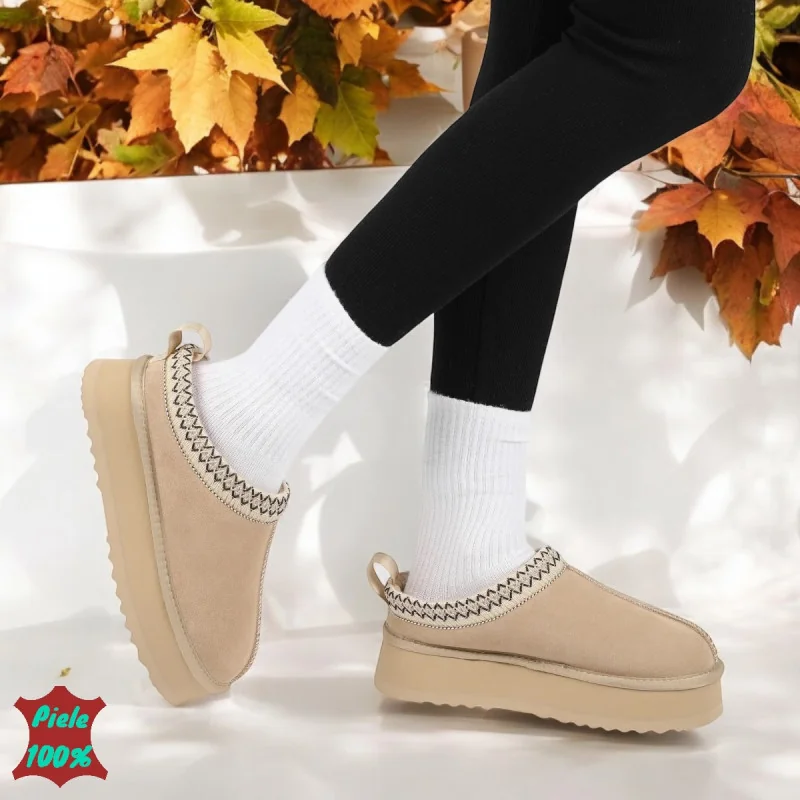 Бежови чехли |UGG| от естествена кожа с подплата от кожа и платформа