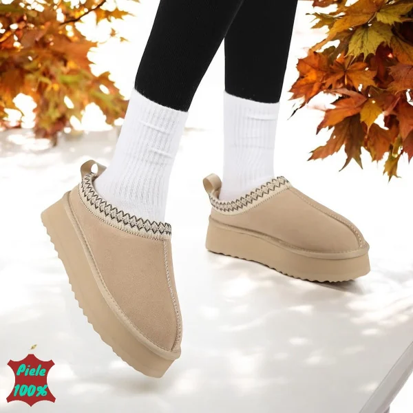 Бежови чехли |UGG| от естествена кожа с подплата от кожа и платформа