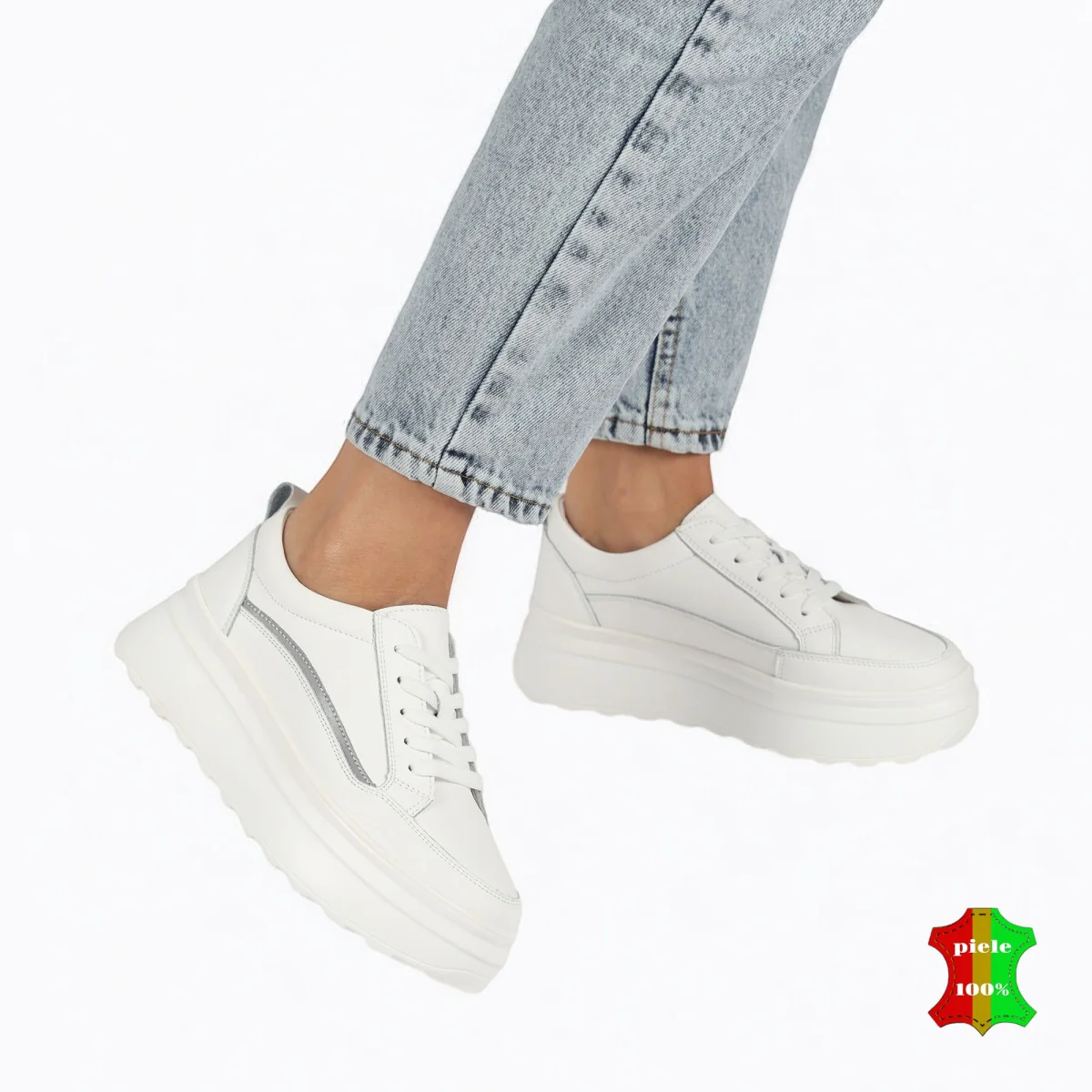 online winkel voor damesschoenen van echt leerwitte casual schoenen, natuurlijk leer, hoge zool met veters |ZIKAVY|