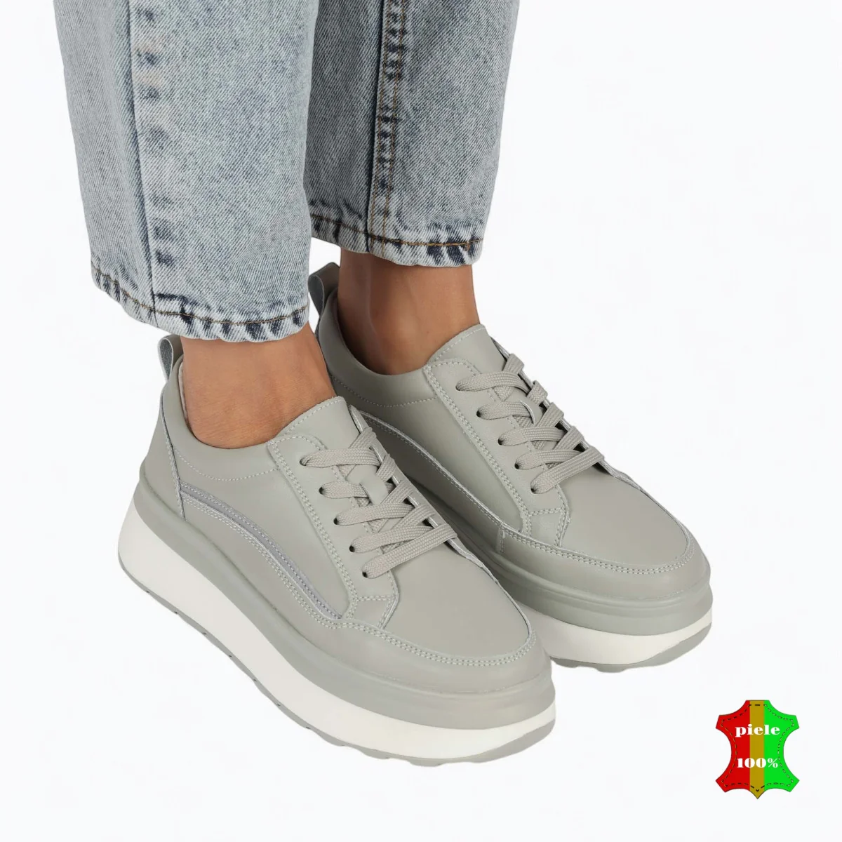Chaussures décontractées Barilla en cuir naturel pour femmes, semelle épaisse |ZIKAVY|